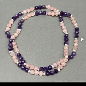 Amethysist, Rose Quartz, and Pearl beaded necklace